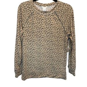 Caslon Cozy Floral Knit Top in Tan Brown Multi Cheetah Print XS New